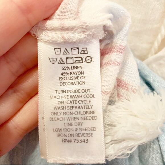 Rachel Zoe Blue White Linen Blend Tassel Swim Cover Up Tunic Medium - Picture 5 of 5